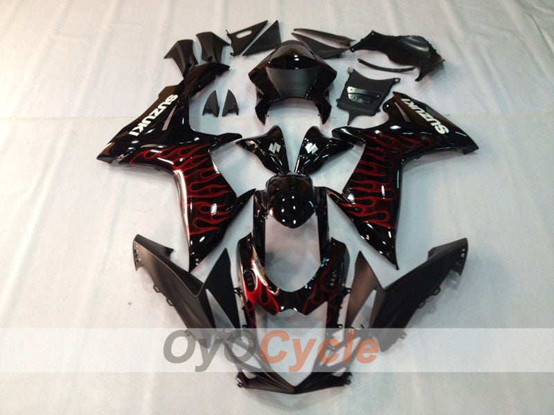 Injection Fairing kit for 11-26 GSX R600 - Red, Black - Flame #OYO87901684