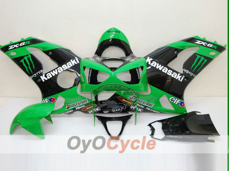 Injection Fairing kit for 03-04 NINJA ZX-6R - Green, Black - Monster #OYO87901807