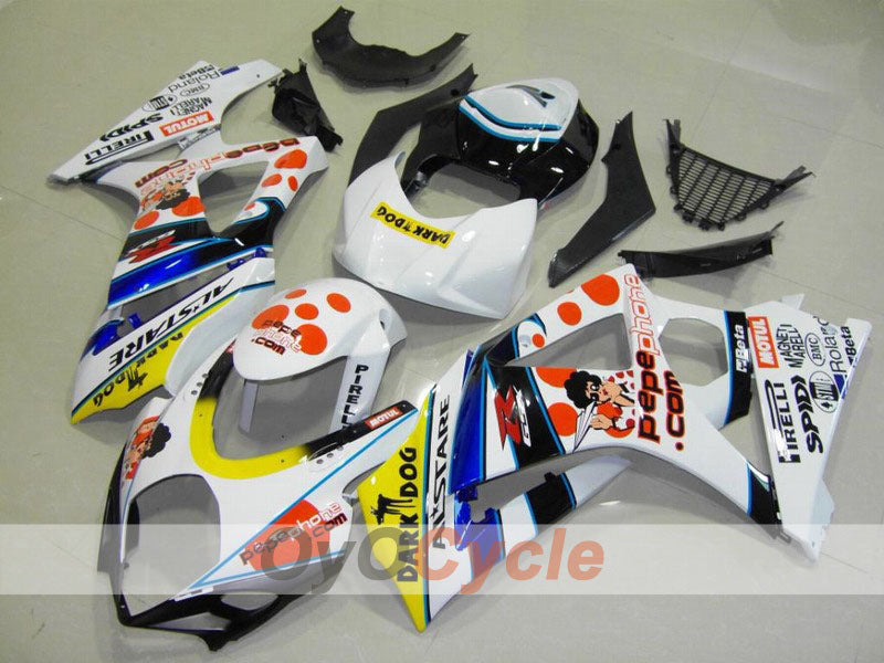 Injection Fairing kit for 07-08 GSX R1000 - White, Black - Dark Dog, MOTUL #OYO87902086