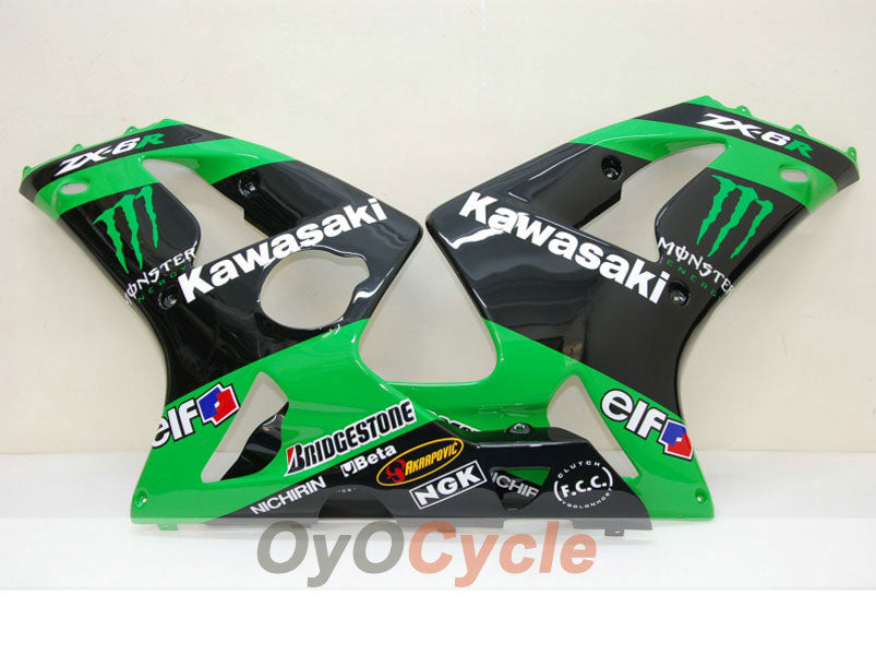 Injection Fairing kit for 03-04 NINJA ZX-6R - Green, Black - Monster #OYO87901807