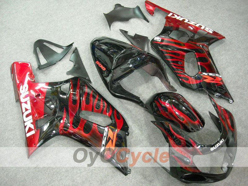 Injection Fairing kit for 01-03 GSX R600 - Red, Black - Flame #OYO87901041