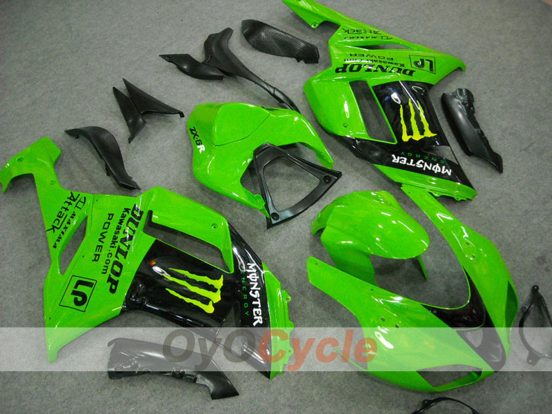 Injection Fairing kit for 07-08 NINJA ZX-6R - Green, Black - Monster #OYO87901943