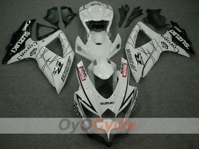Injection Fairing kit for 08-10 GSX R600 - White, Black - Corona, MOTUL #OYO87901606