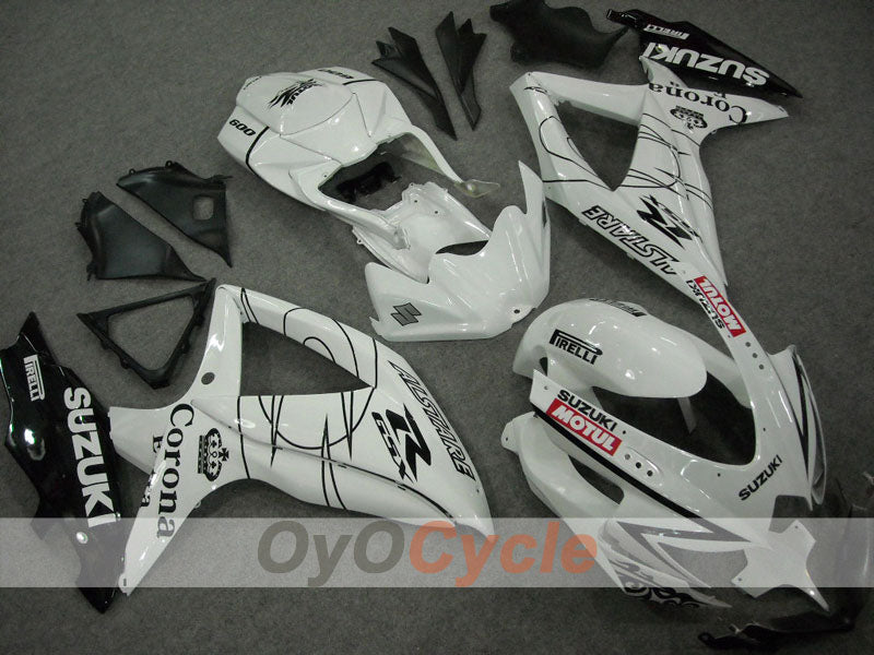 Injection Fairing kit for 08-10 GSX R600 - White, Black - Corona, MOTUL #OYO87901606