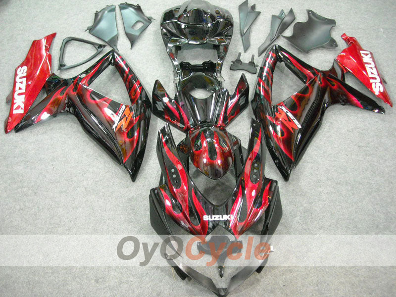 Injection Fairing kit for 08-10 GSX R600 - Red, Black - Flame #OYO87901626