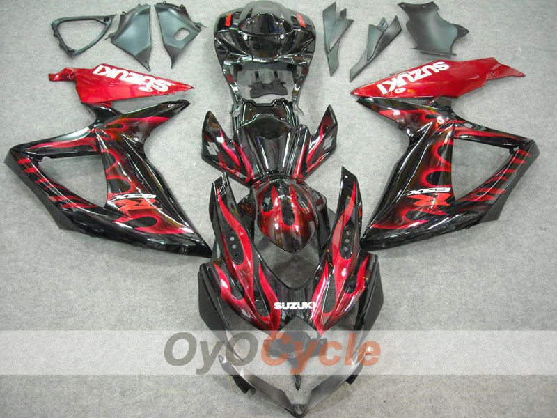 Injection Fairing kit for 08-10 GSX R750 - Red, Black - Flame #OYO87901429