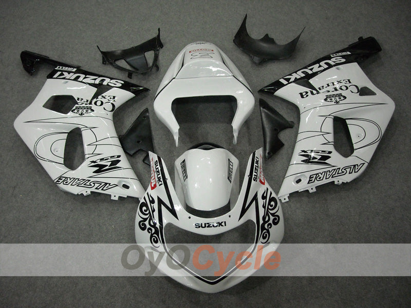 Injection Fairing kit for 01-03 GSX R600 - White, Black - Corona, MOTUL #OYO87901036