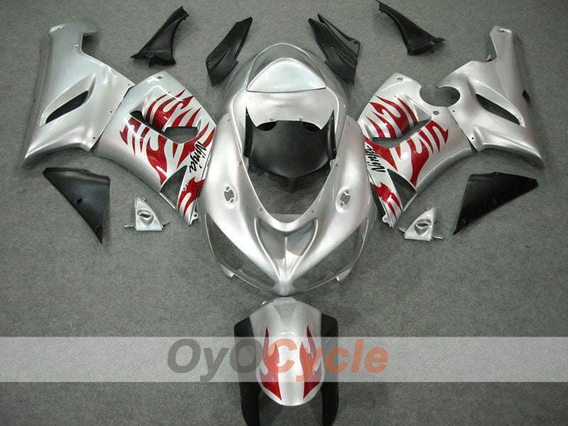 Injection Fairing kit for 05-06 NINJA ZX-6R - Red, Silver - Flame #OYO87901864