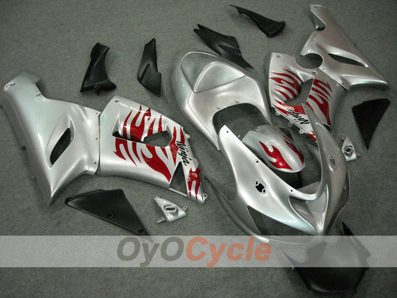 Injection Fairing kit for 05-06 NINJA ZX-6R - Red, Silver - Flame #OYO87901864