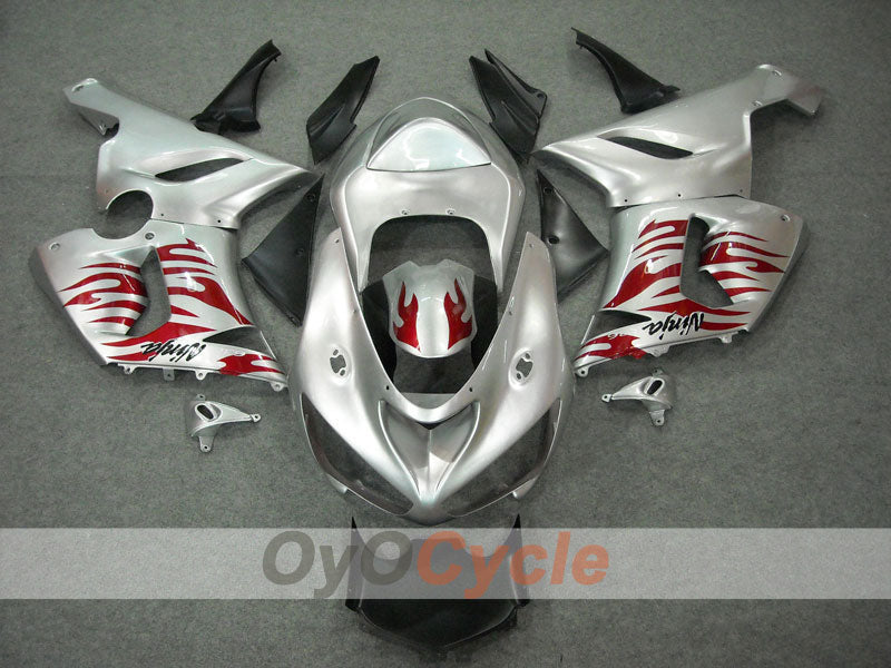 Injection Fairing kit for 05-06 NINJA ZX-6R - Red, Silver - Flame #OYO87901864