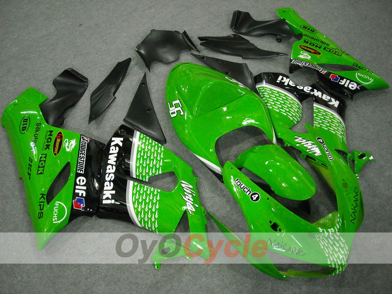 Injection Fairing kit for 05-06 NINJA ZX-6R - Green, Black - Nakano #OYO87901885 Main image