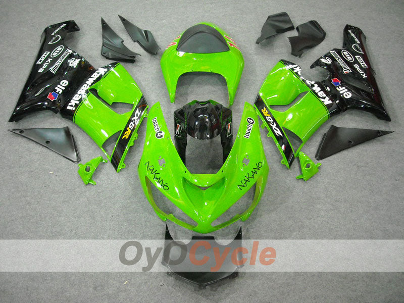 Injection Fairing kit for 05-06 NINJA ZX-6R - Green, Black - Nakano #OYO87901887