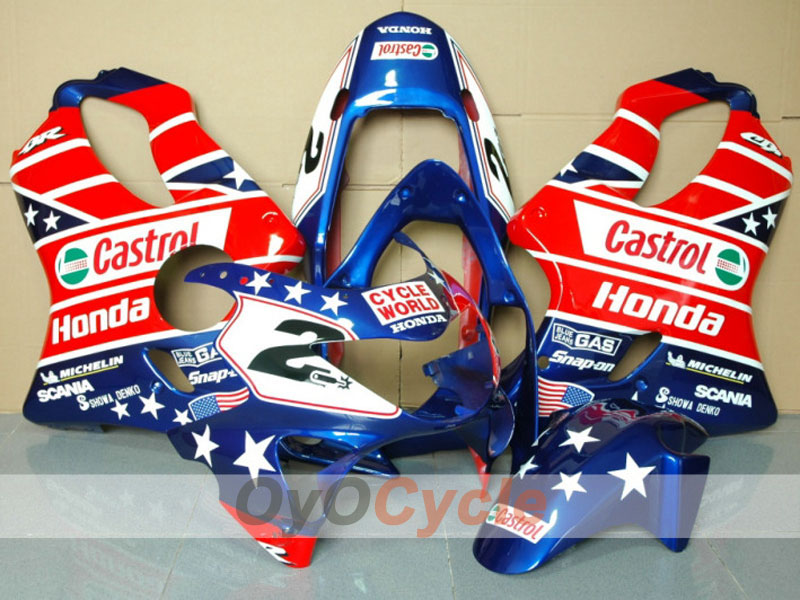 Injection Fairing kit for 99-00 CBR600F4 - Red, Blue - Castrol #OYO87900107 Main image
