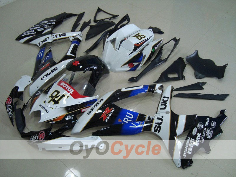 Injection Fairing kit for 08-10 GSX R600 - White, Black - VIRU #OYO87901676