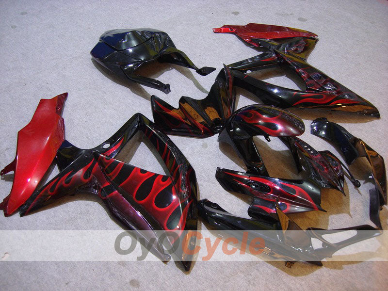 Injection Fairing kit for 08-10 GSX R750 - Red, Black - Flame #OYO87901442 Main image