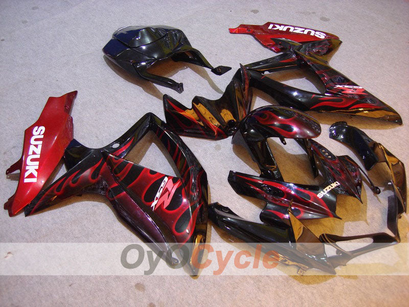 Injection Fairing kit for 08-10 GSX R600 - Red, Black - Flame #OYO87901635 Main image