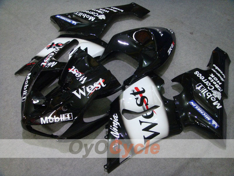 Injection Fairing kit for 05-06 NINJA ZX-6R - White, Black - West #OYO87901896 Main image