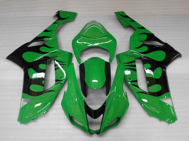 Injection Fairing kit for 07-08 NINJA ZX-6R - Green, Black - Flame #OYO87901931