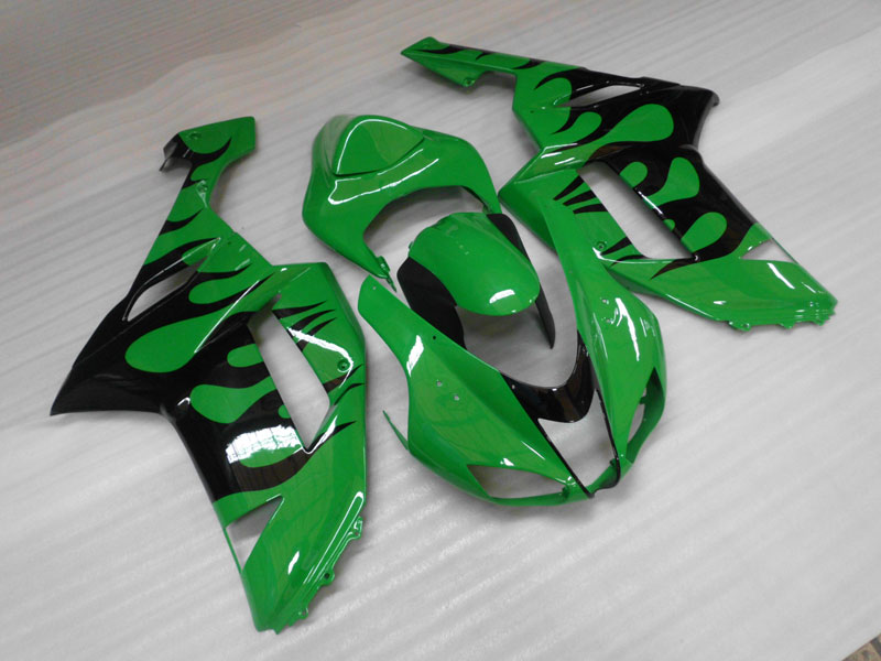 Injection Fairing kit for 07-08 NINJA ZX-6R - Green, Black - Flame #OYO87901931