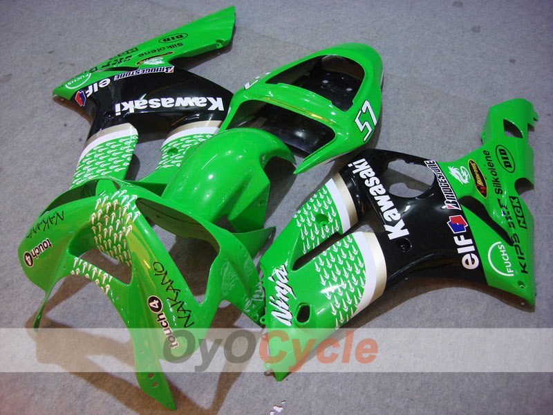 Injection Fairing kit for 03-04 NINJA ZX-6R - Green, Black - Nakano #OYO87901818 Main image