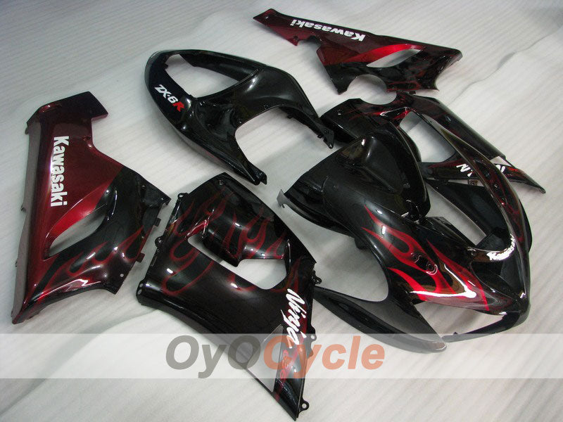 Injection Fairing kit for 05-06 NINJA ZX-6R - Red, Black - Flame #OYO87901868 Main image