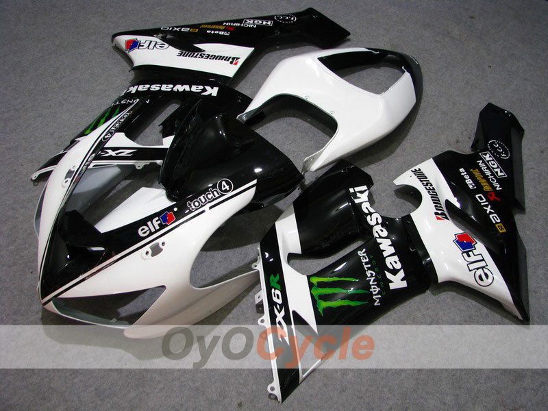 Injection Fairing kit for 05-06 NINJA ZX-6R - White, Black - Monster #OYO87901881