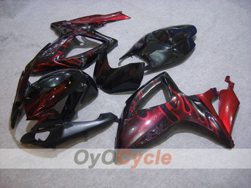 Injection Fairing kit for 06-07 GSX R600 - Red, Black - Flame #OYO87901498 Main image