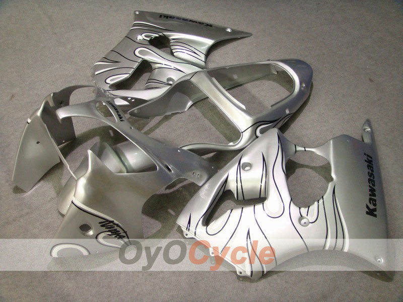 Injection Fairing kit for 00-02 NINJA ZX-6R - White, Silver - Flame #OYO87901710 Main image