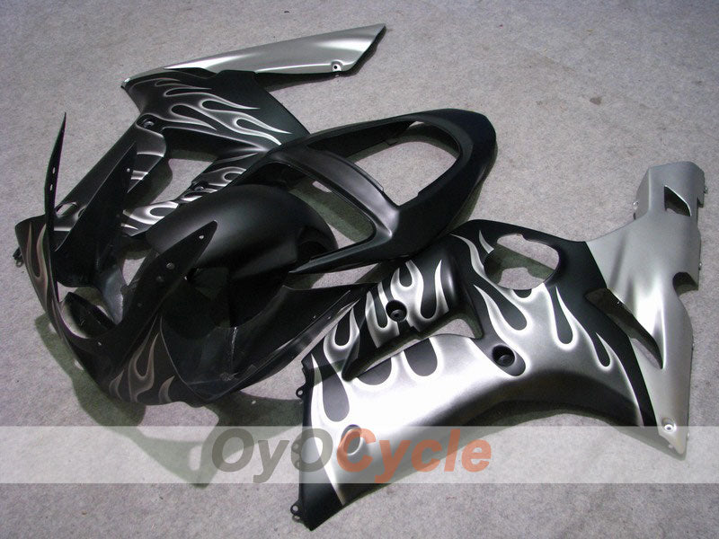 Injection Fairing kit for 03-04 NINJA ZX-6R - Black, Silver - Flame #OYO87901800