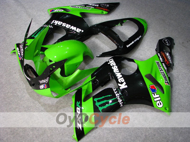 Injection Fairing kit for 03-04 NINJA ZX-6R - Green, Black - Monster #OYO87901812