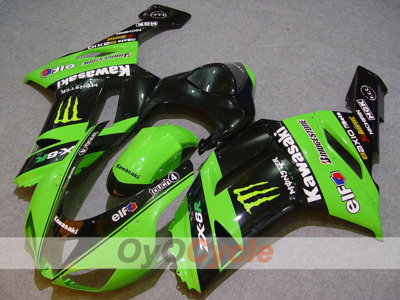 Injection Fairing kit for 07-08 NINJA ZX-6R - Green, Black - Monster #OYO87901957
