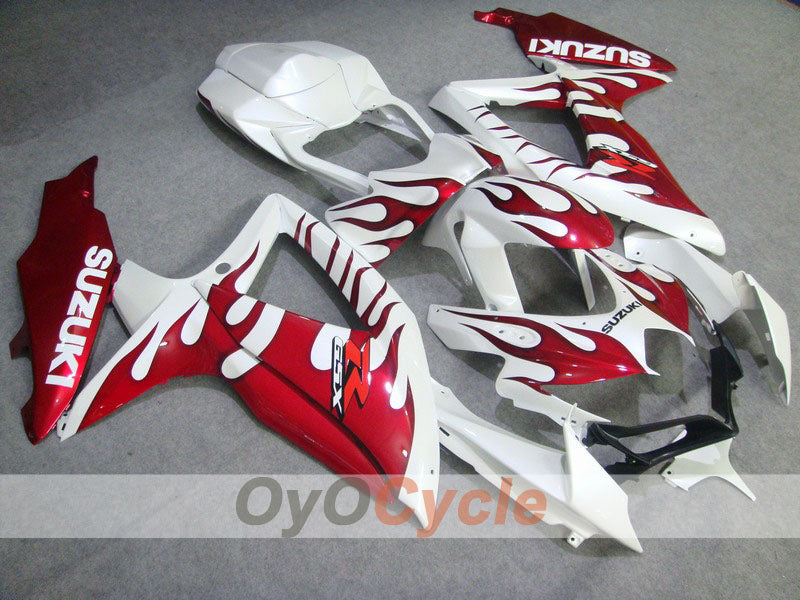 Injection Fairing kit for 08-10 GSX R600 - Red, White - Flame #OYO87901637 Main image