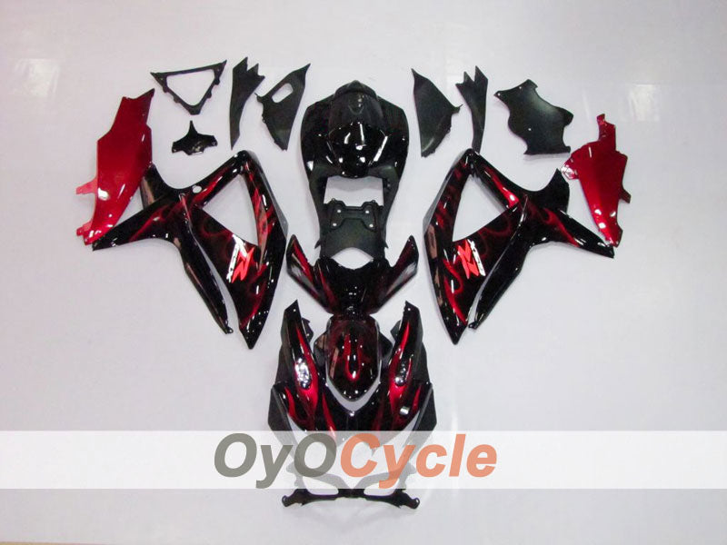 Injection Fairing kit for 08-10 GSX R750 - Red, Black - Flame #OYO87901432 Main image