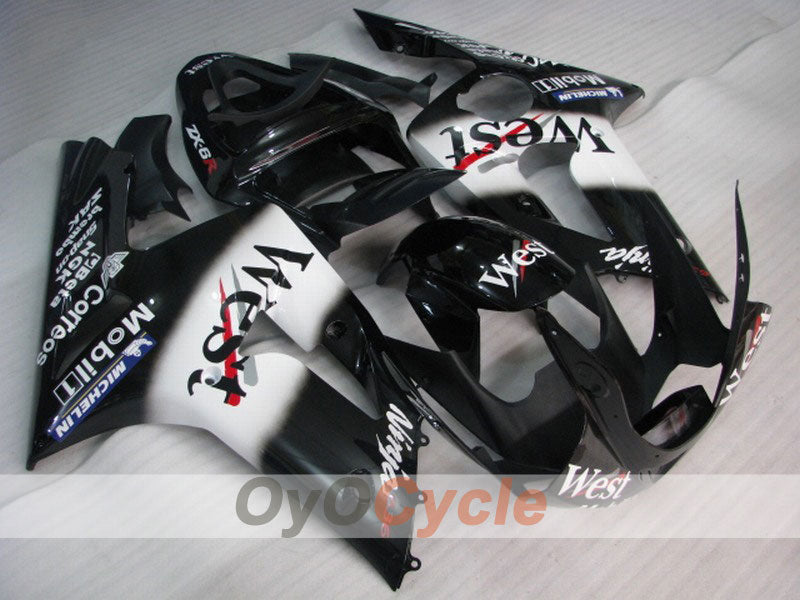 Injection Fairing kit for 03-04 NINJA ZX-6R - White, Black - West #OYO87901821 Main image