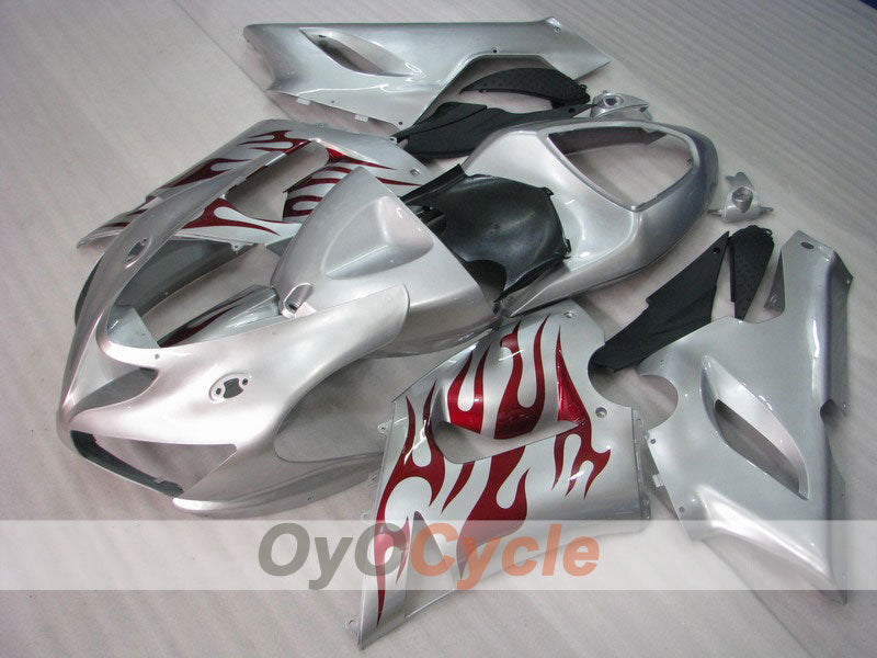 Injection Fairing kit for 05-06 NINJA ZX-6R - Red, Silver - Flame #OYO87901870