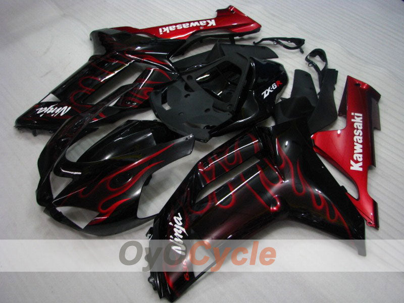 Injection Fairing kit for 07-08 NINJA ZX-6R - Red, Black - Flame #OYO87901937