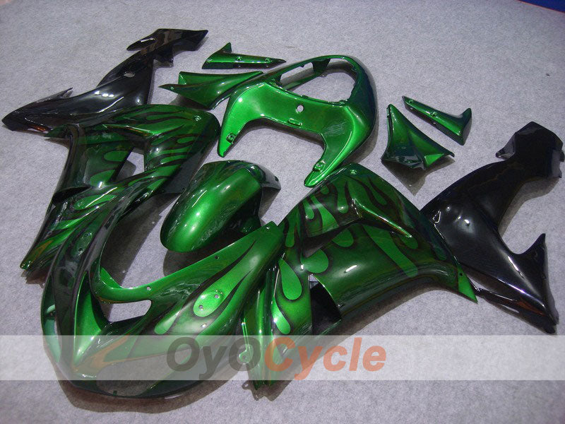 Injection Fairing kit for 06-07 NINJA ZX-10R - Green, Black - Flame #OYO87901597 Main image