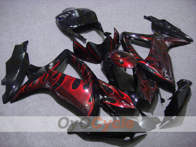 Injection Fairing kit for 08-10 GSX R600 - Red, Black - Flame #OYO87901630 Main image
