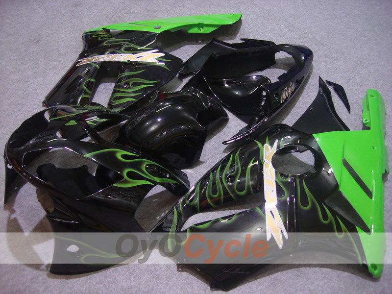 Injection Fairing kit for 02-05 NINJA ZX-12R - Green, Black - Flame #OYO87903090