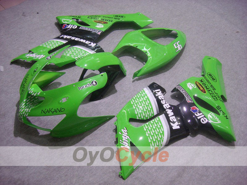 Injection Fairing kit for 05-06 NINJA ZX-6R - Green, Black - Nakano #OYO87901888 Main image