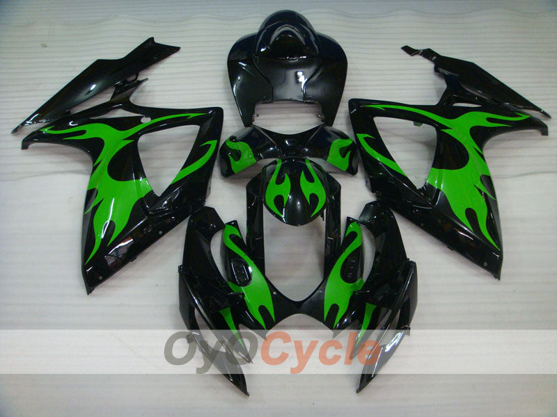 Injection Fairing kit for 06-07 GSX R750 - Green, Black - Flame #OYO87901293 Main image