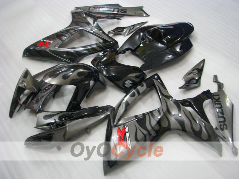 Injection Fairing kit for 06-07 GSX R600 - Black, Silver - Flame #OYO87901502 Main image