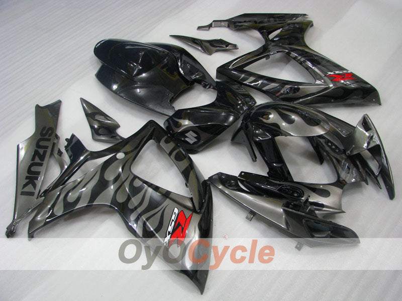 Injection Fairing kit for 06-07 GSX R750 - Black, Silver - Flame #OYO87901297 Main image