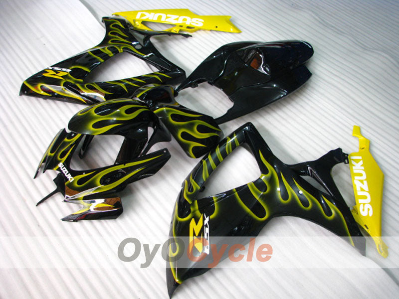 Injection Fairing kit for 06-07 GSX R600 - Yellow, Black - Flame #OYO87901504