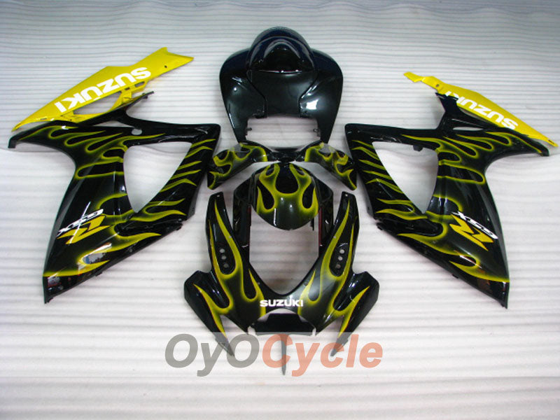 Injection Fairing kit for 06-07 GSX R600 - Yellow, Black - Flame #OYO87901504