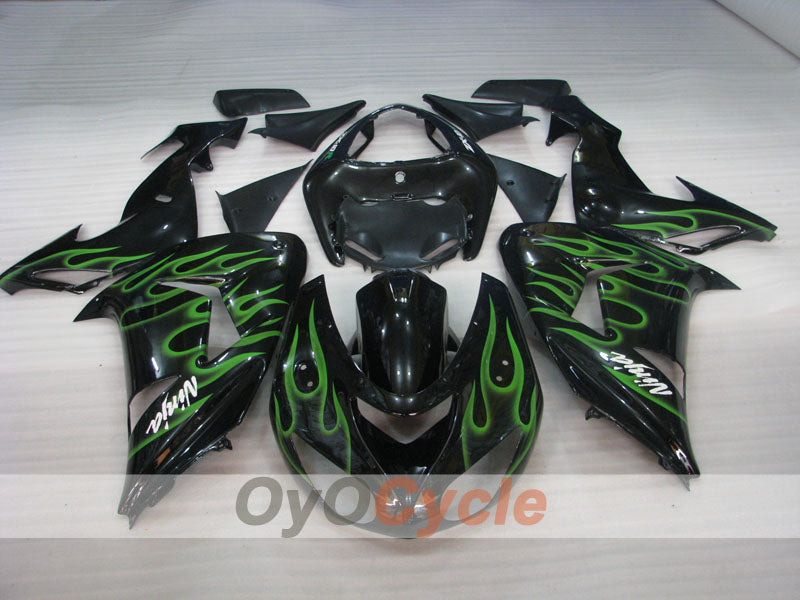 Injection Fairing kit for 06-07 NINJA ZX-10R - Green, Black - Flame #OYO87901610