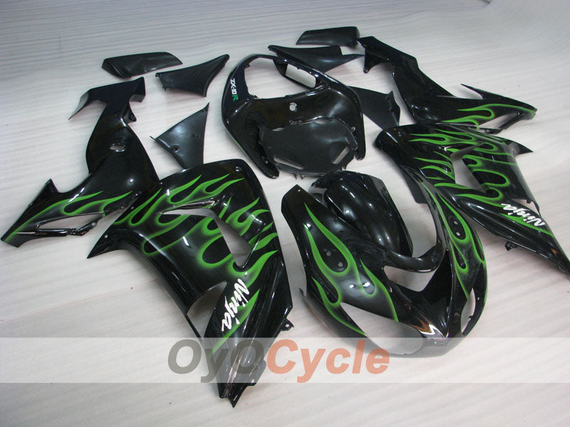 Injection Fairing kit for 06-07 NINJA ZX-10R - Green, Black - Flame #OYO87901610