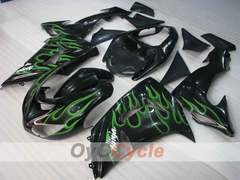 Injection Fairing kit for 06-07 NINJA ZX-10R - Green, Black - Flame #OYO87901610
