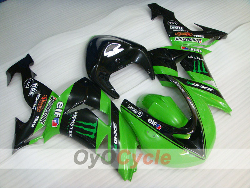 Injection Fairing kit for 06-07 NINJA ZX-10R - Green, Black - Monster #OYO87901627 Main image