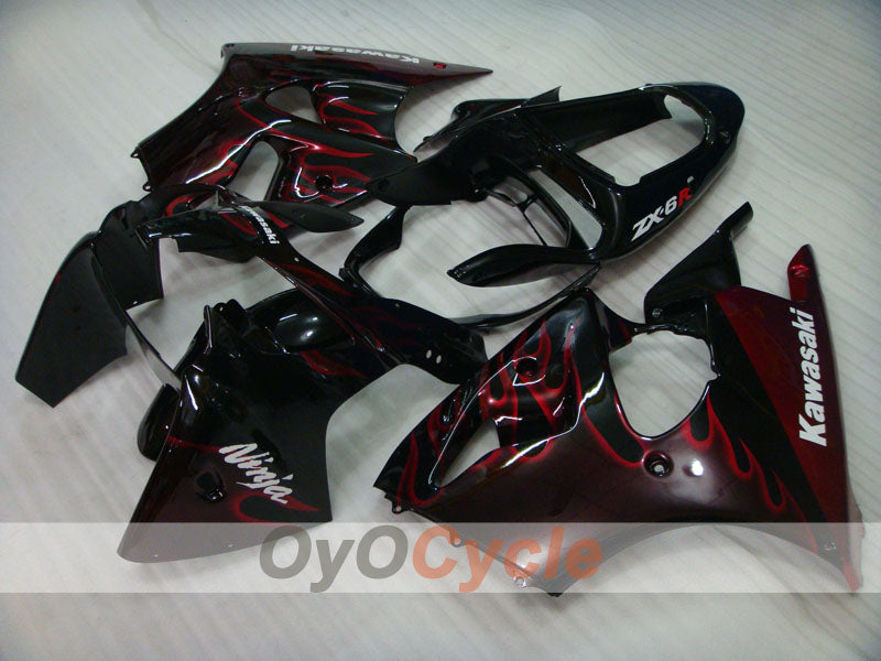 Injection Fairing kit for 00-02 NINJA ZX-6R - Red, Black - Flame #OYO87901711 Main image